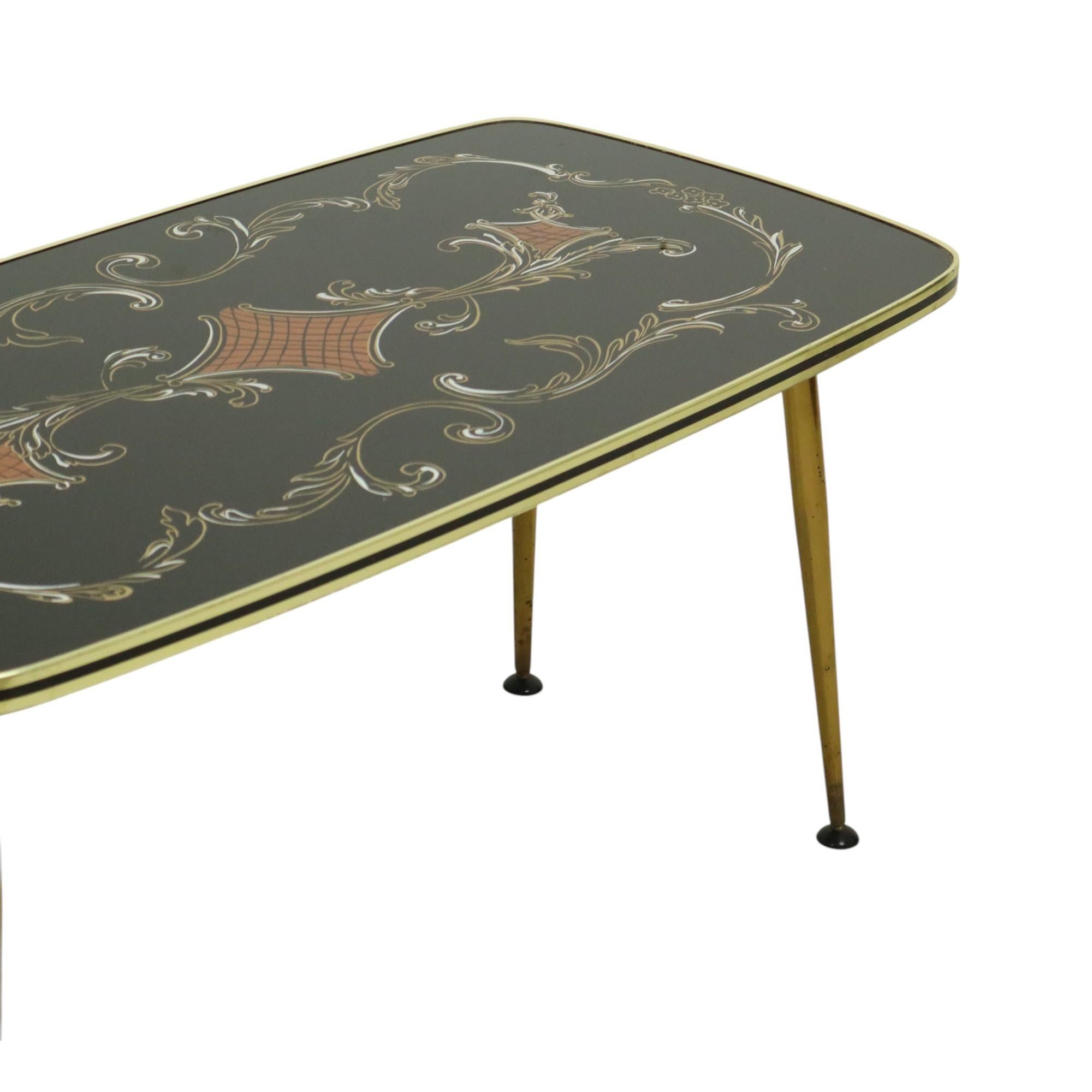 Mesa de centro Fifties Rockabilly Patas cónicas de cristal dorado 90cm Vidrio en venta