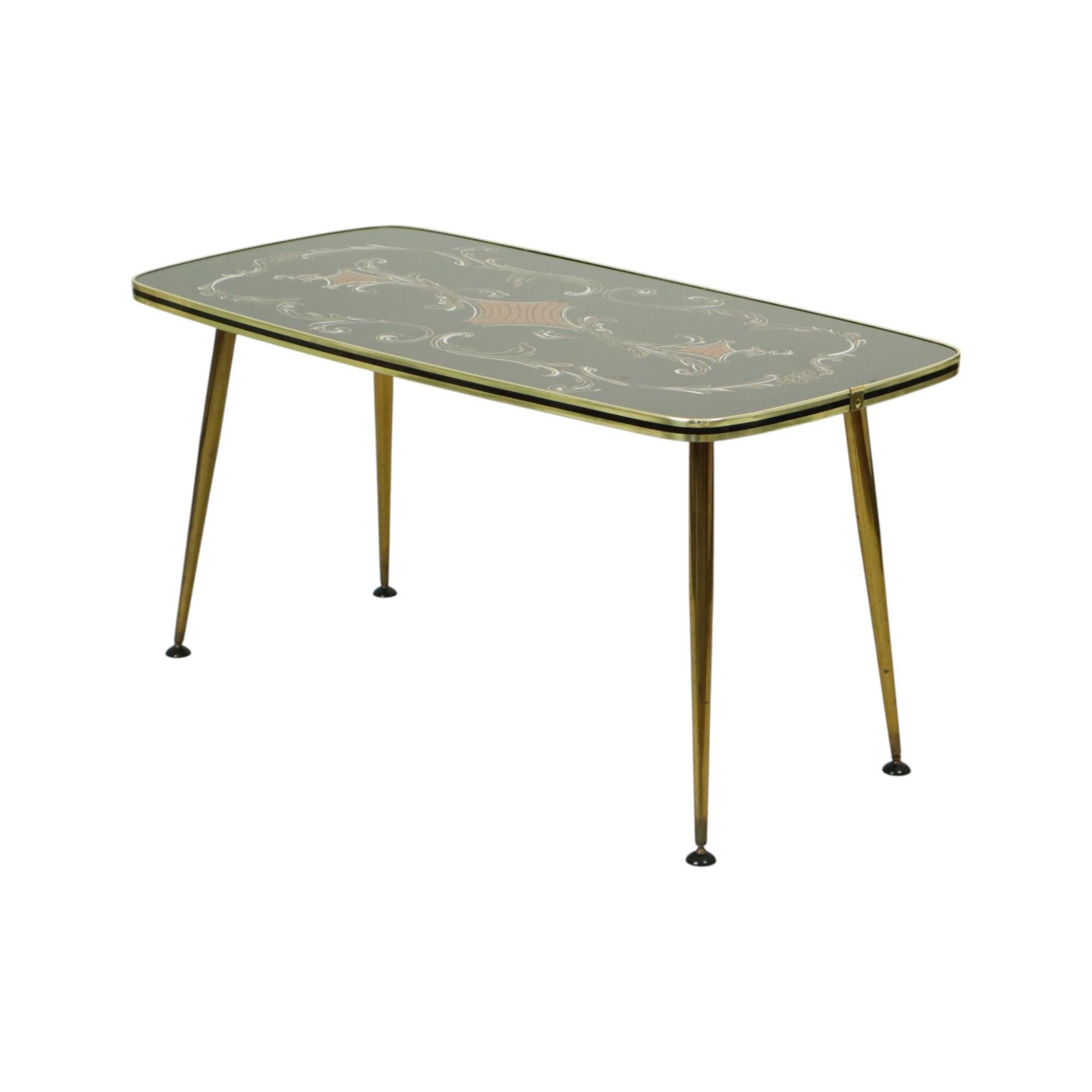 Mesa de centro Fifties Rockabilly Patas cónicas de cristal dorado 90cm en venta 2