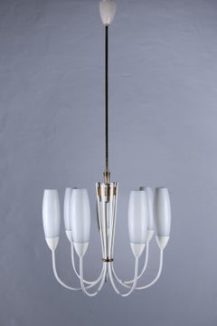 Fifties Six Opaline Glass Shades Chandelier.