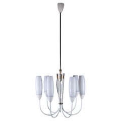Fifties Six Opaline Glass Shades Chandelier.