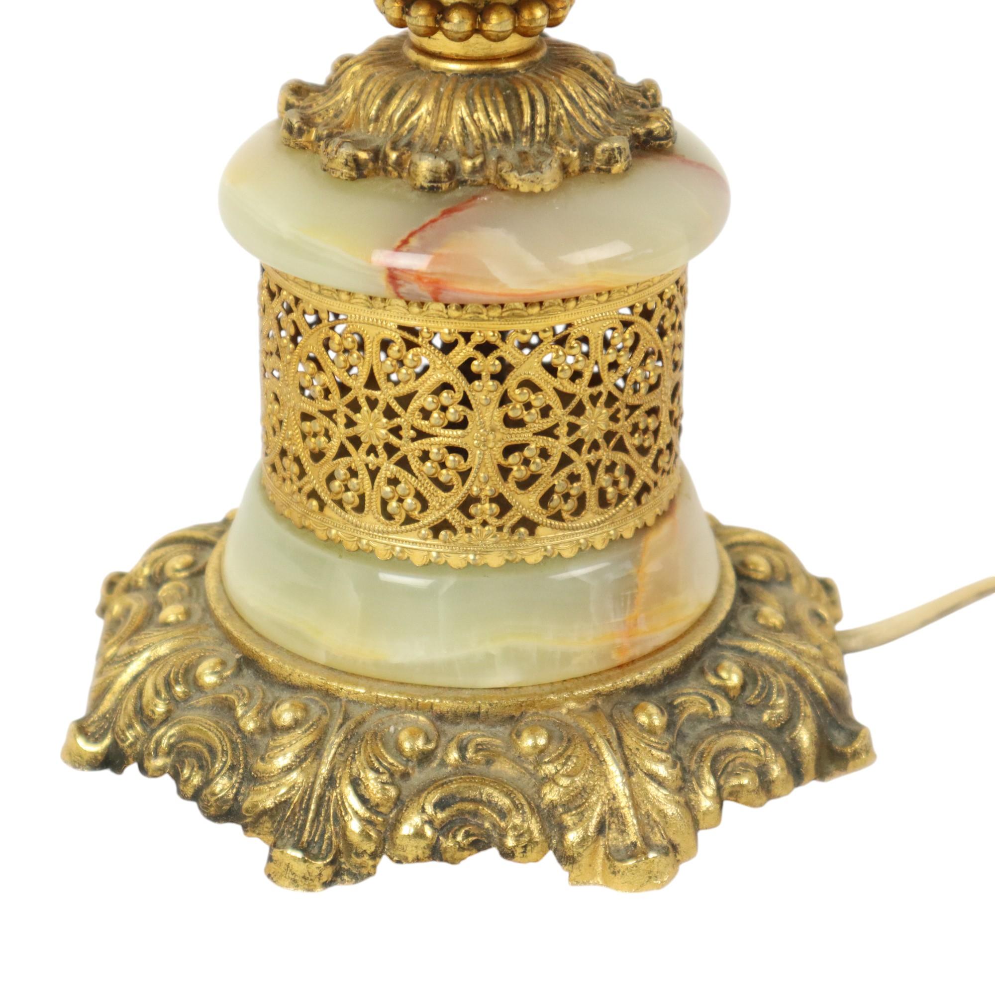 Fifties Vintage Table Lamp Onyx Marble Brass Acanthus For Sale 4