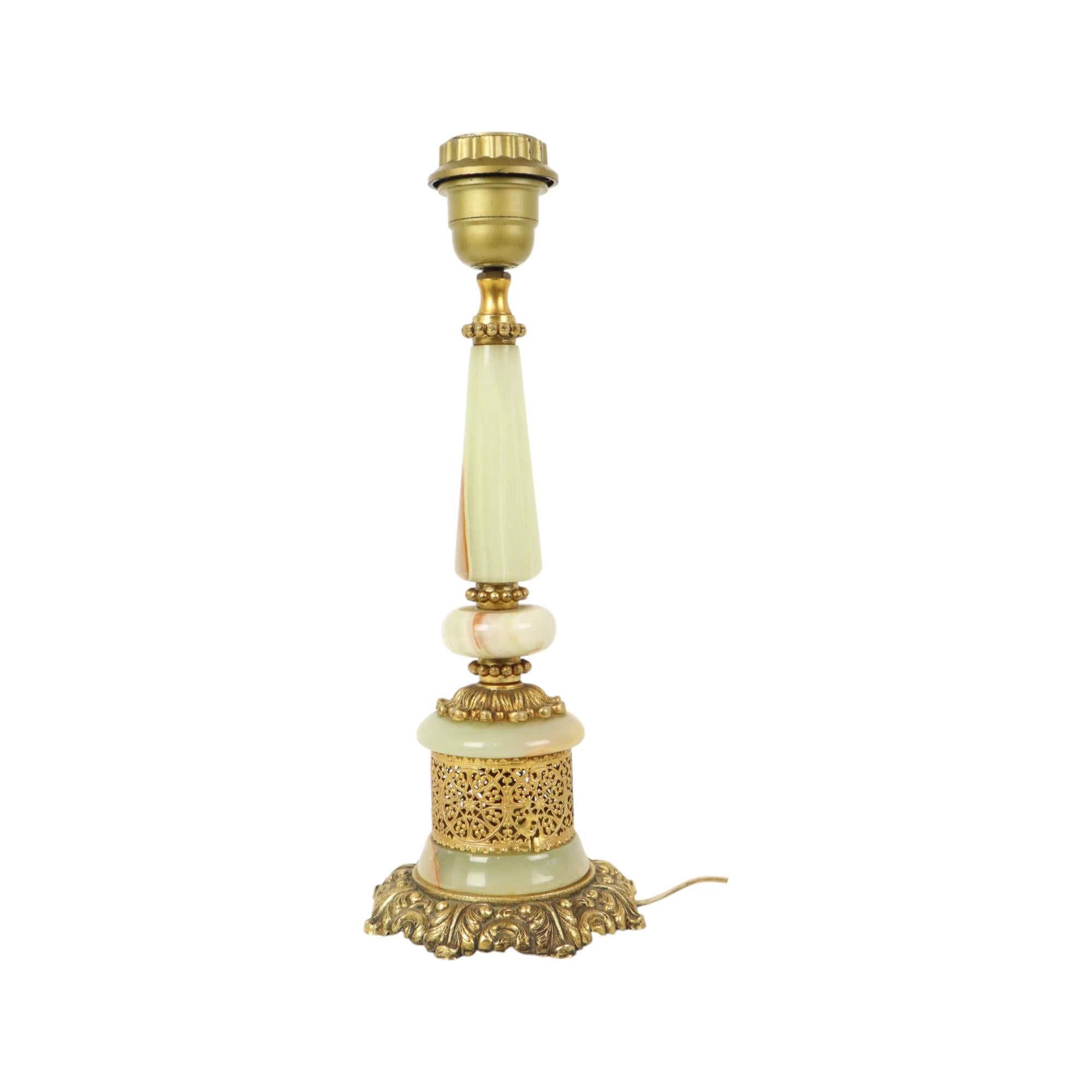 Fifties Vintage Table Lamp Onyx Marble Brass Acanthus For Sale 5
