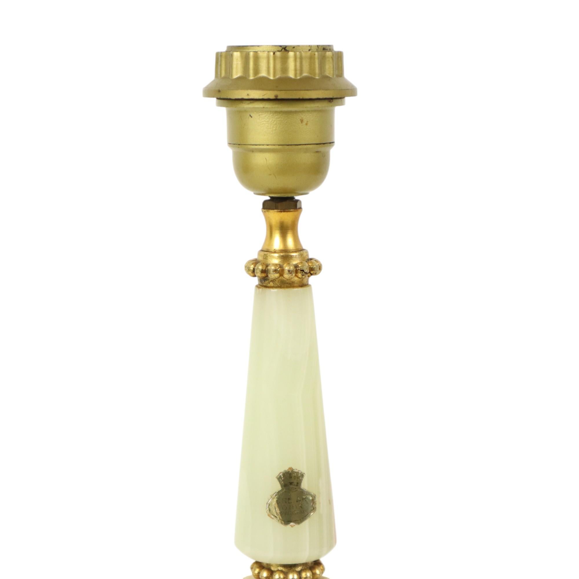 20th Century Fifties Vintage Table Lamp Onyx Marble Brass Acanthus For Sale