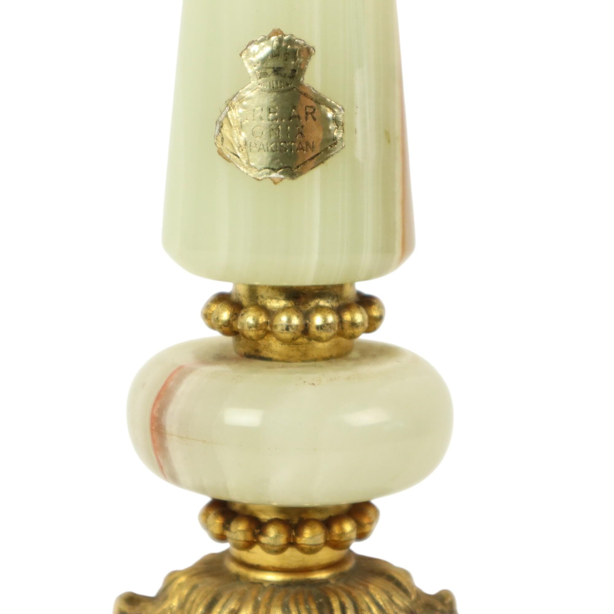 Fifties Vintage Table Lamp Onyx Marble Brass Acanthus For Sale 2