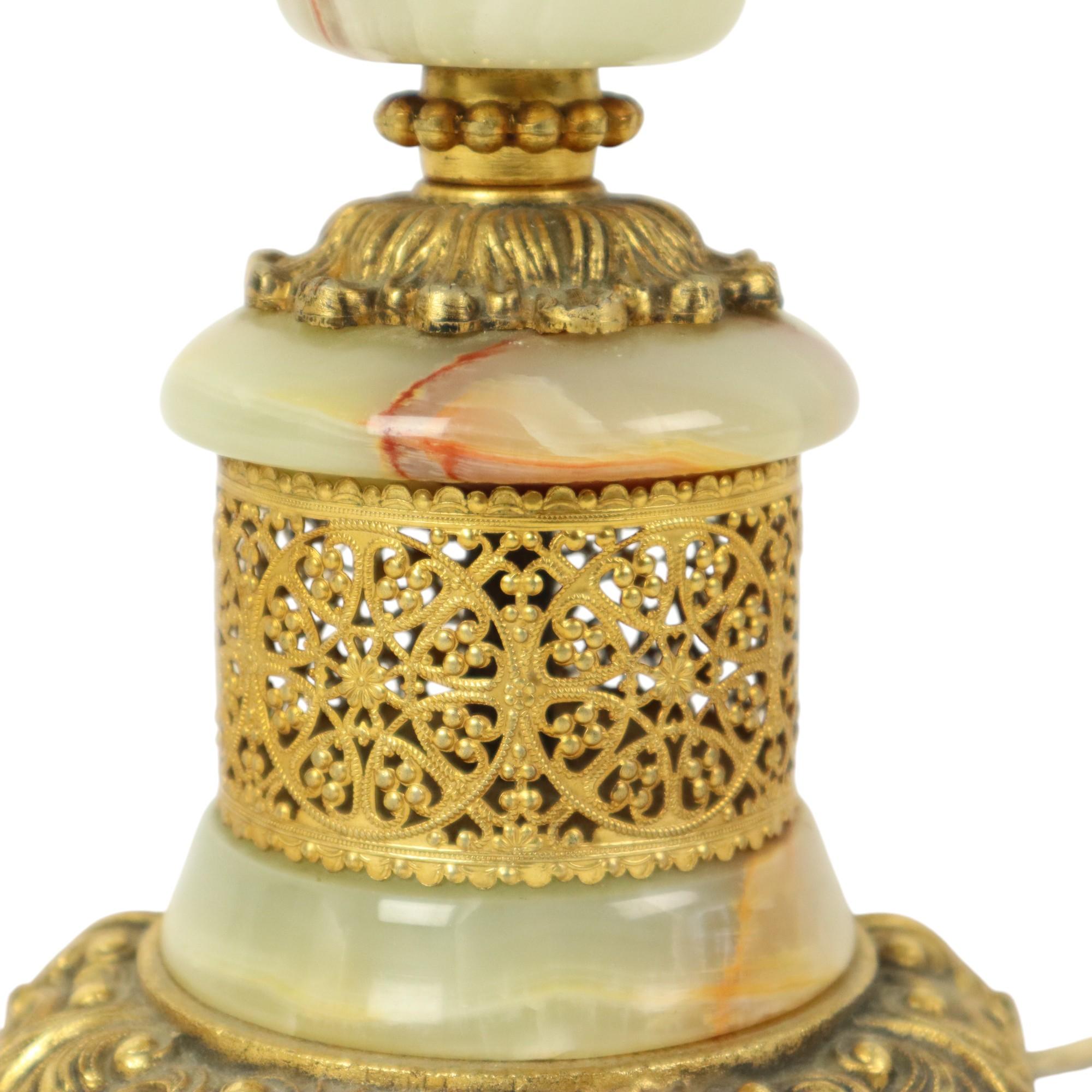 Fifties Vintage Table Lamp Onyx Marble Brass Acanthus For Sale 3