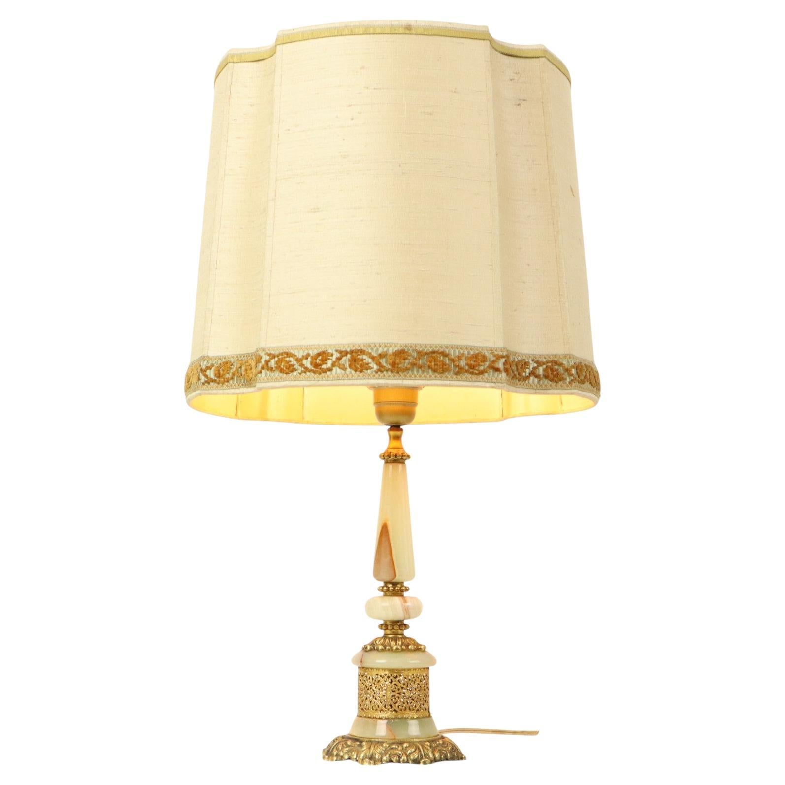 Fifties Vintage Table Lamp Onyx Marble Brass Acanthus For Sale