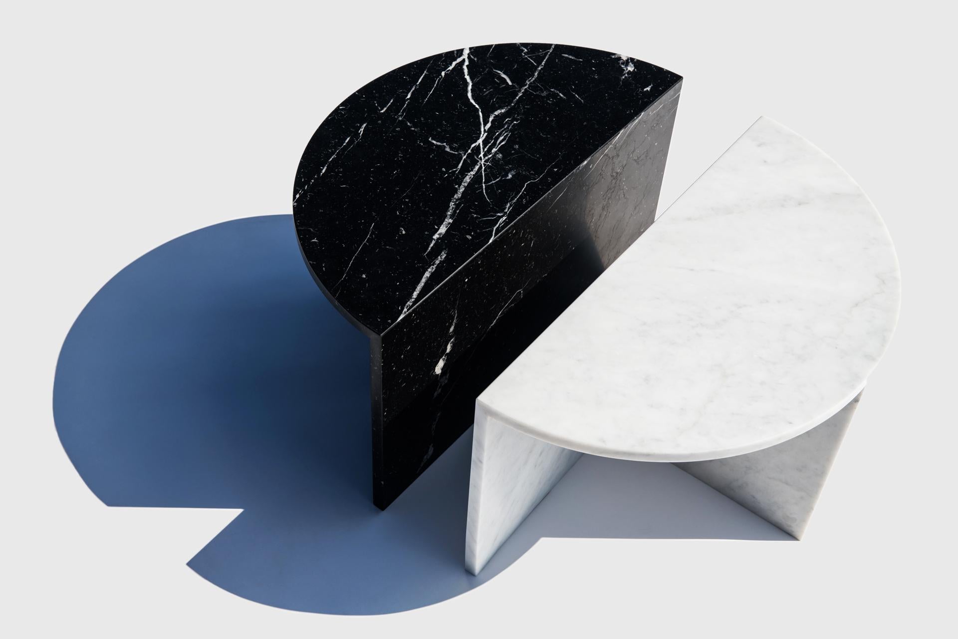 German Fifty Circle Nero Maquina Marble Side Table For Sale