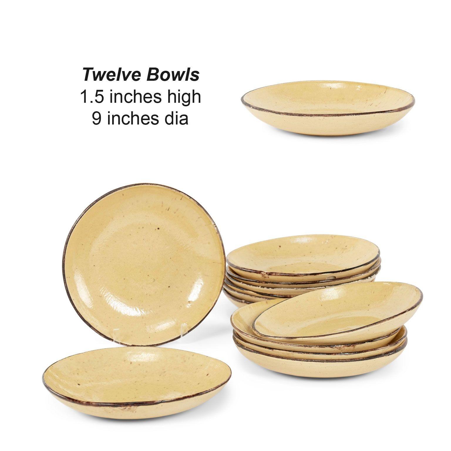 Faience Fifty-Four Piece set of Pale Yellow Glazed Ceramic Dieulefit-Provence Tableware For Sale