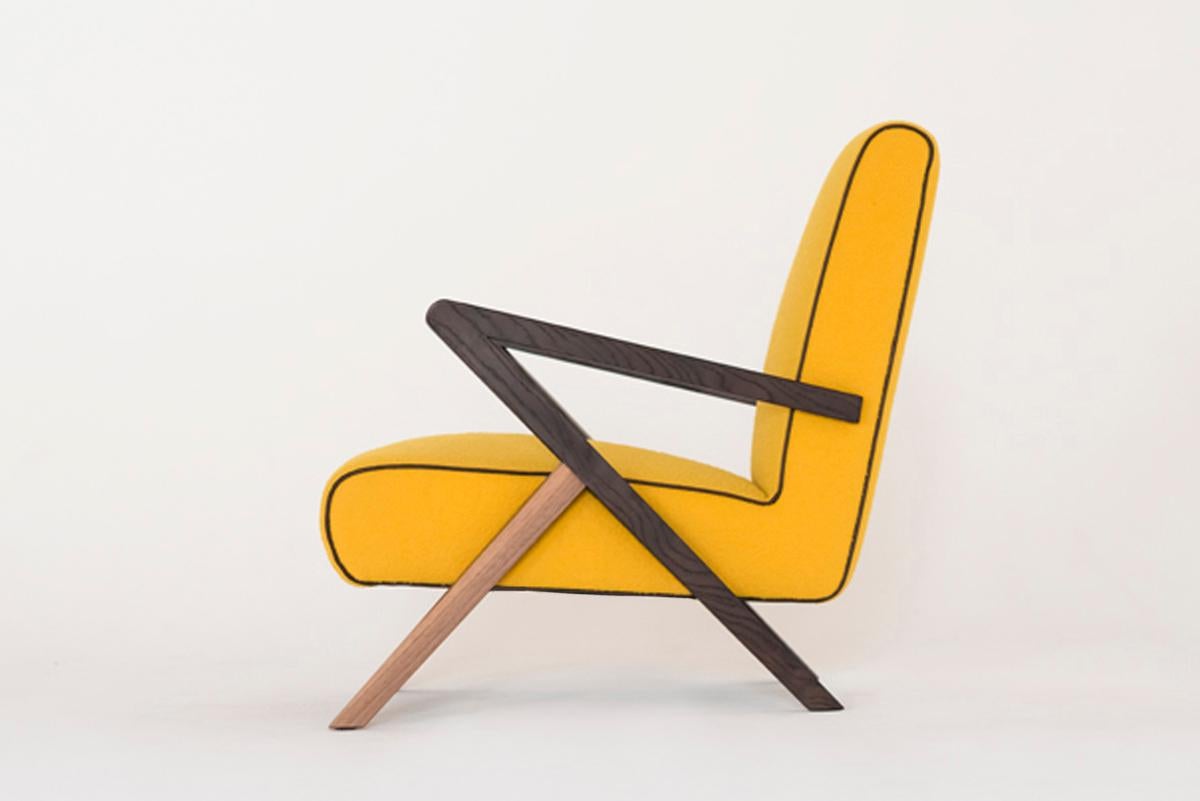 Italian Fiftypop, Armchair Inspired to the 1950s, Leather Details, Used for Exhibition