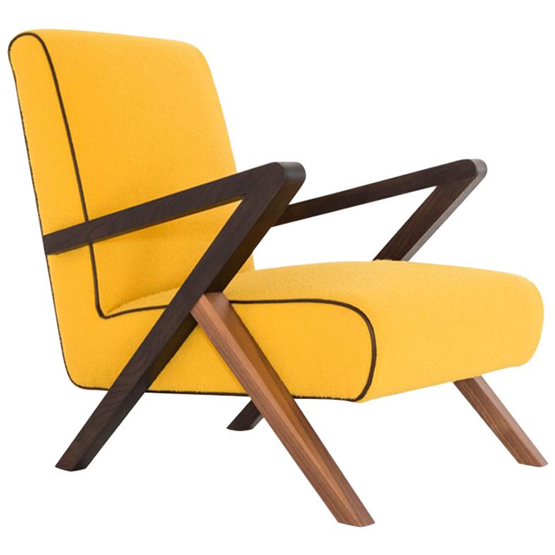 Fiftypop, Contemporary Armchair Inspired to the 1950s with Leather Details For Sale