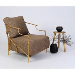 Fig Armchair – Contemporary Brass Frame with Warm Brown Upholstery by Misaya