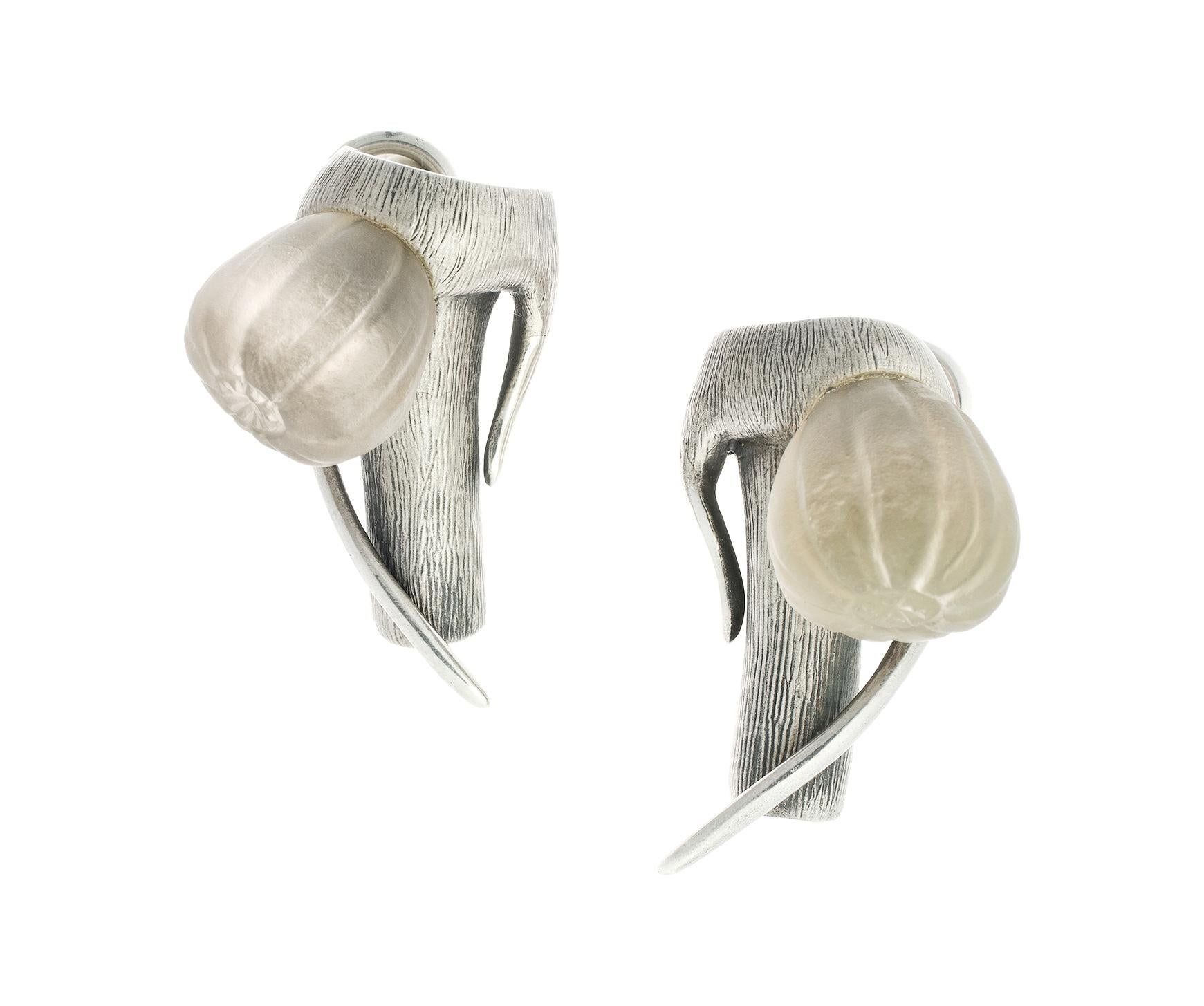 Contemporary Fig Earrings in Sterling Silver with Smoky Quartzes by the Artist For Sale 4
