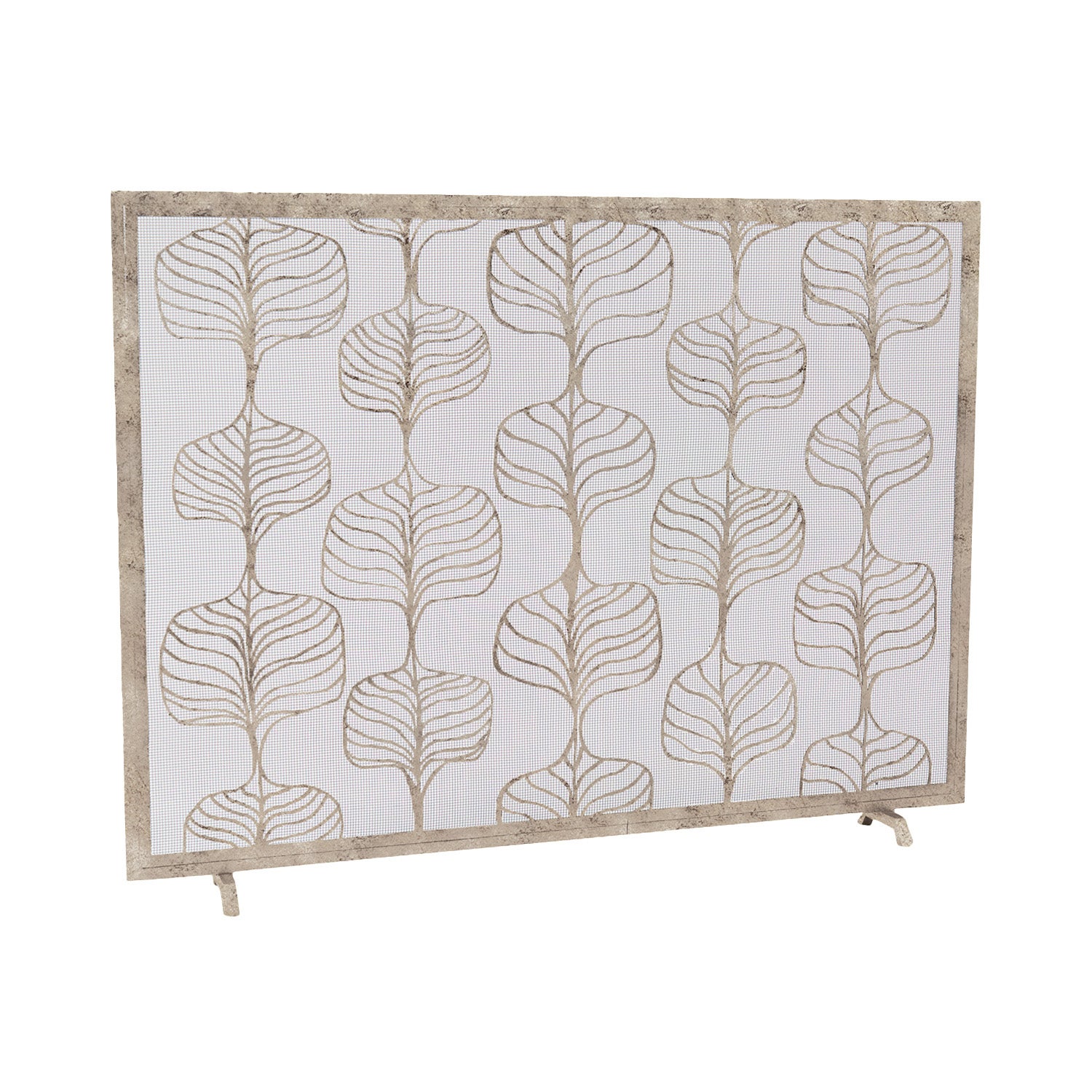 Fig Leaf Fireplace Screen in a Aged Silver Finish For Sale