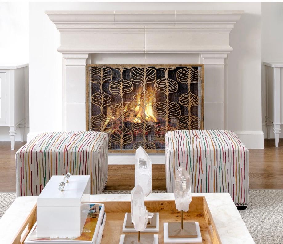 American Fig Leaf Fireplace Screen in Aged Gold For Sale