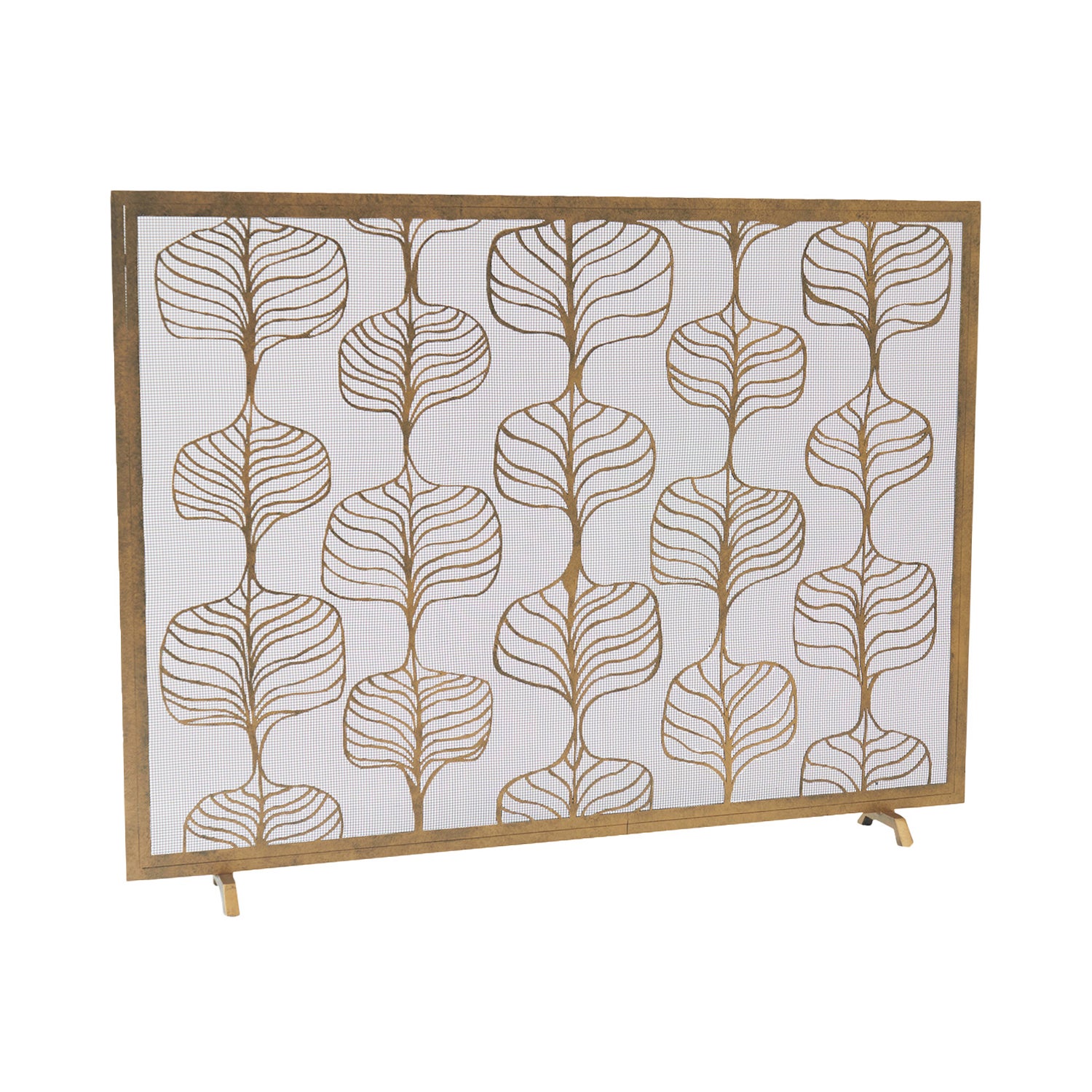 Fig Leaf Fireplace Screen in Aged Gold For Sale