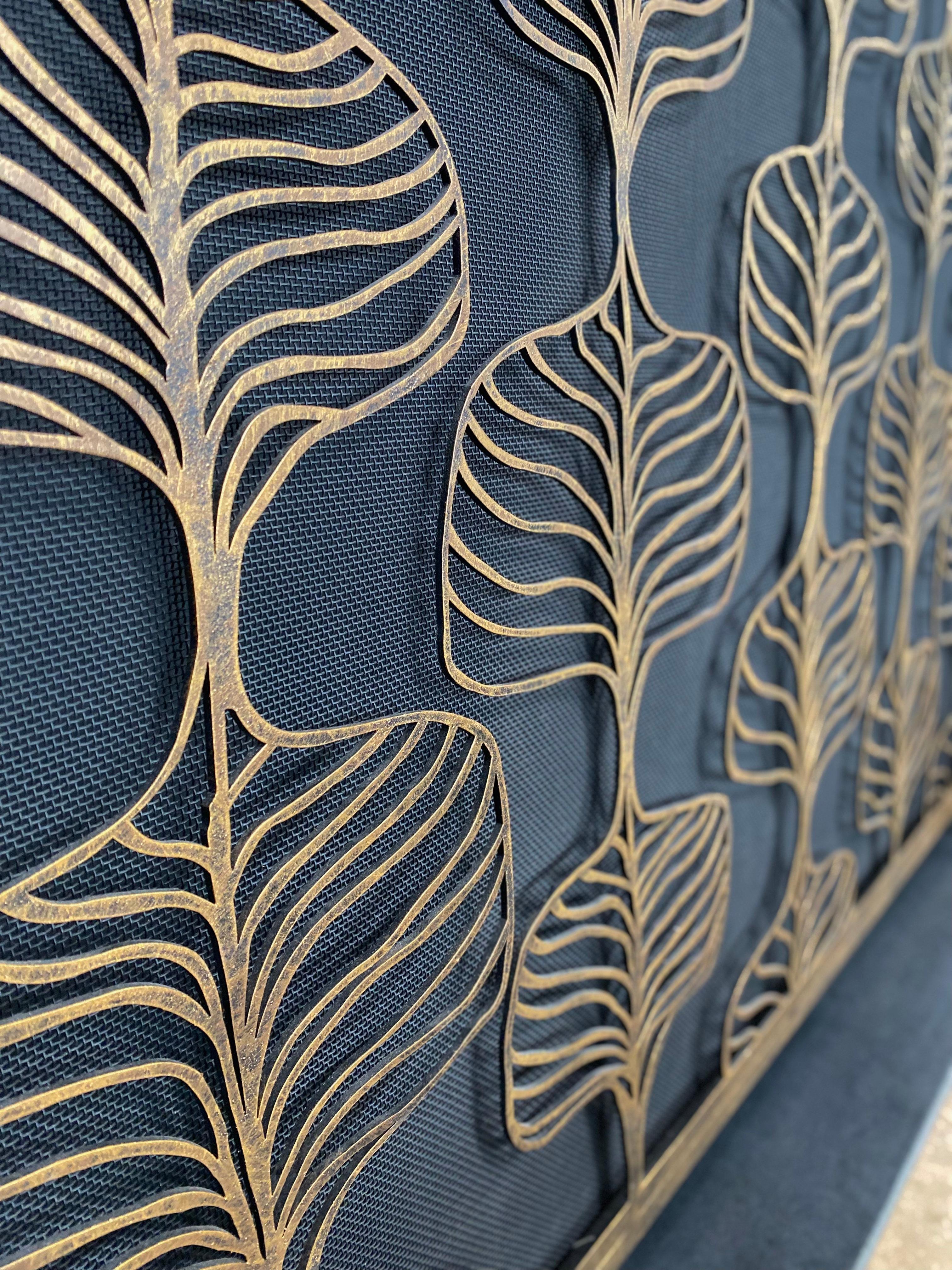 Fig Leaf Fireplace Screen in Tobacco For Sale 5
