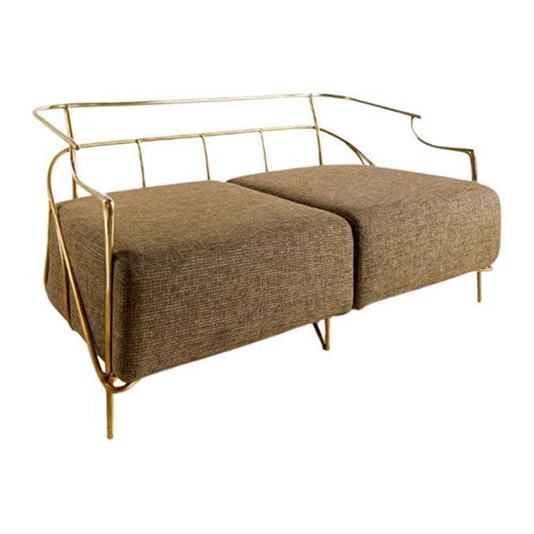 Fig Sofa – Contemporary Brass Frame with Brown Upholstery by Misaya
