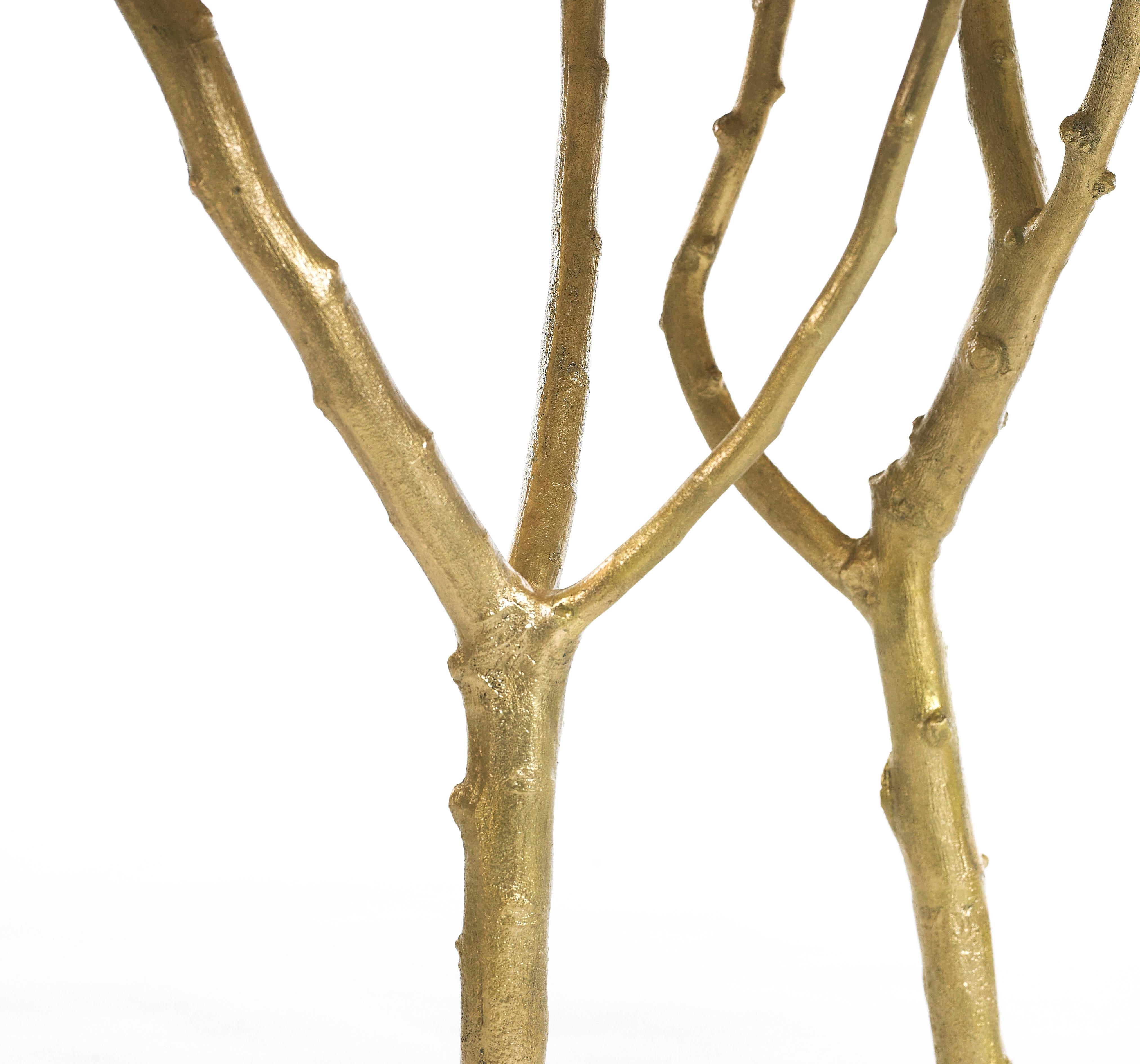 Fig Tree Console by Ginger & Jagger
Dimensions: D 48 x W 160 x H 90 cm. 
Materials: Brass, wood veneer, and lacquer.
Finish: Top lacquered in Stone in matt; drawer in purpleheart wood veneer in matt, drawer rim in Polished Brass; legs in cast Brass