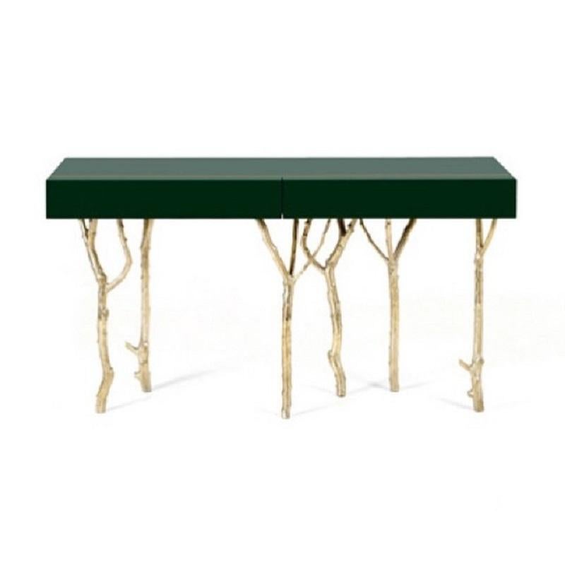 Modern Fig Tree Designer Console In Custom Lacquer Top & Cast Brass Legs For Sale
