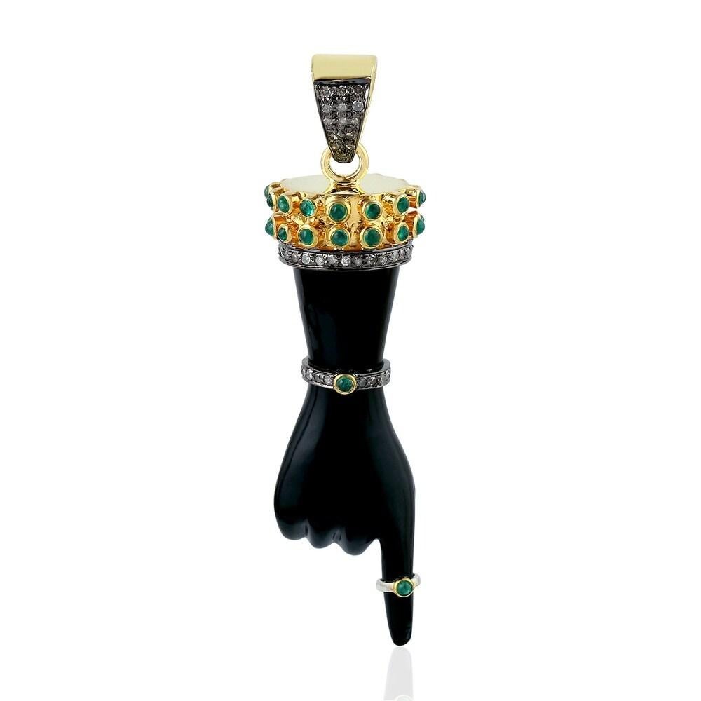 Mixed Cut Figa Charm Diamond Emerald Pendant Necklace