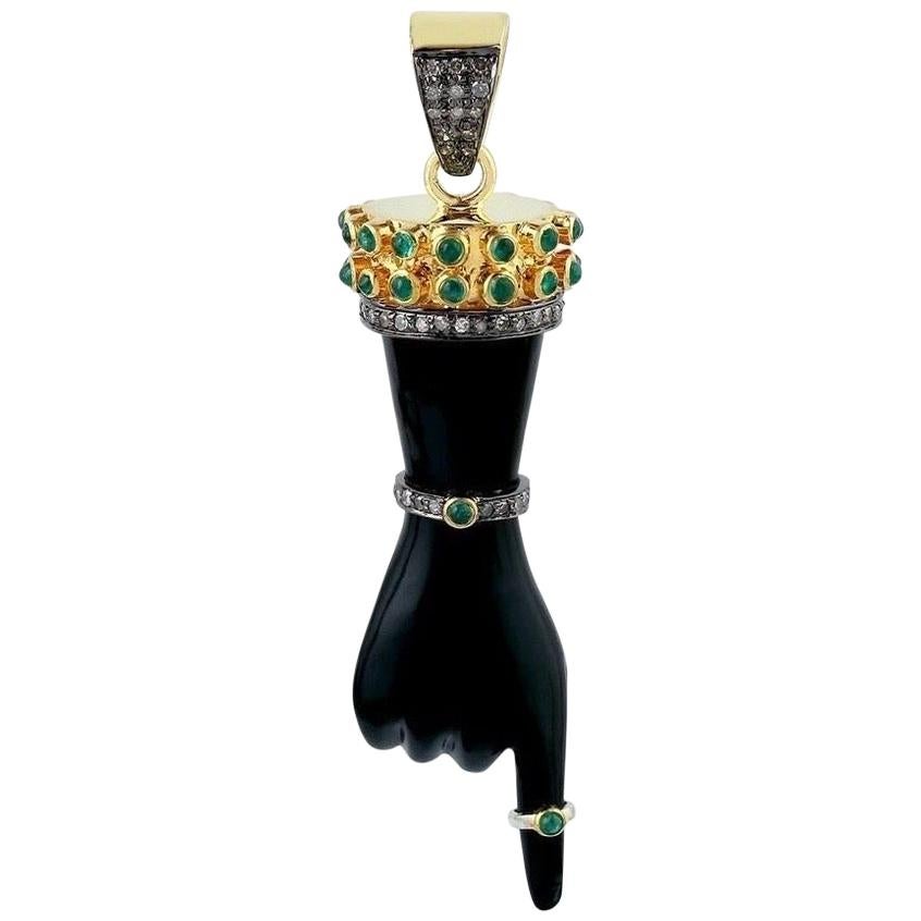 Figa Charm Diamond Emerald Pendant Necklace