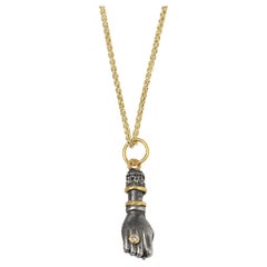 Figa-Charm, Anhänger-Halskette mit Diamanten, 24 Karat Gold und Silber