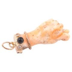 Figa Coral and 14K Gold Good Luck Charm Pendant