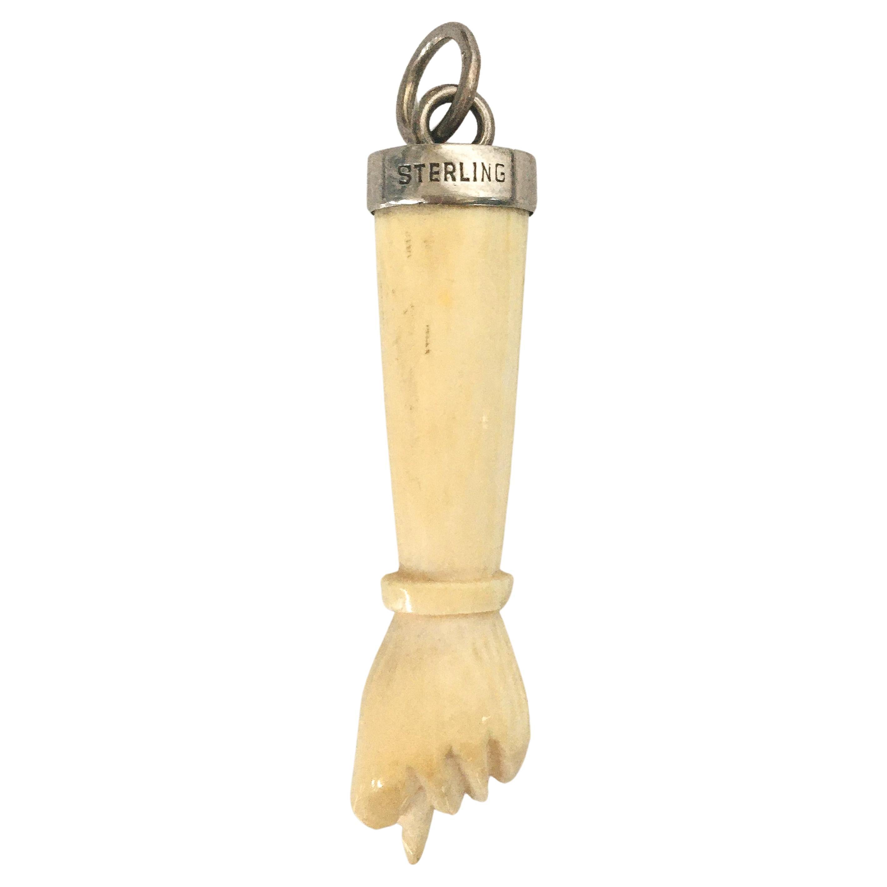 Figa Cow Bone Sterling Silver Amulet Charm Pendant For Sale