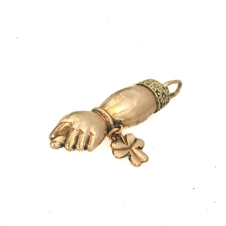 Mano Figa Amulet 14K Gold Charm Pendant For Sale at 1stDibs