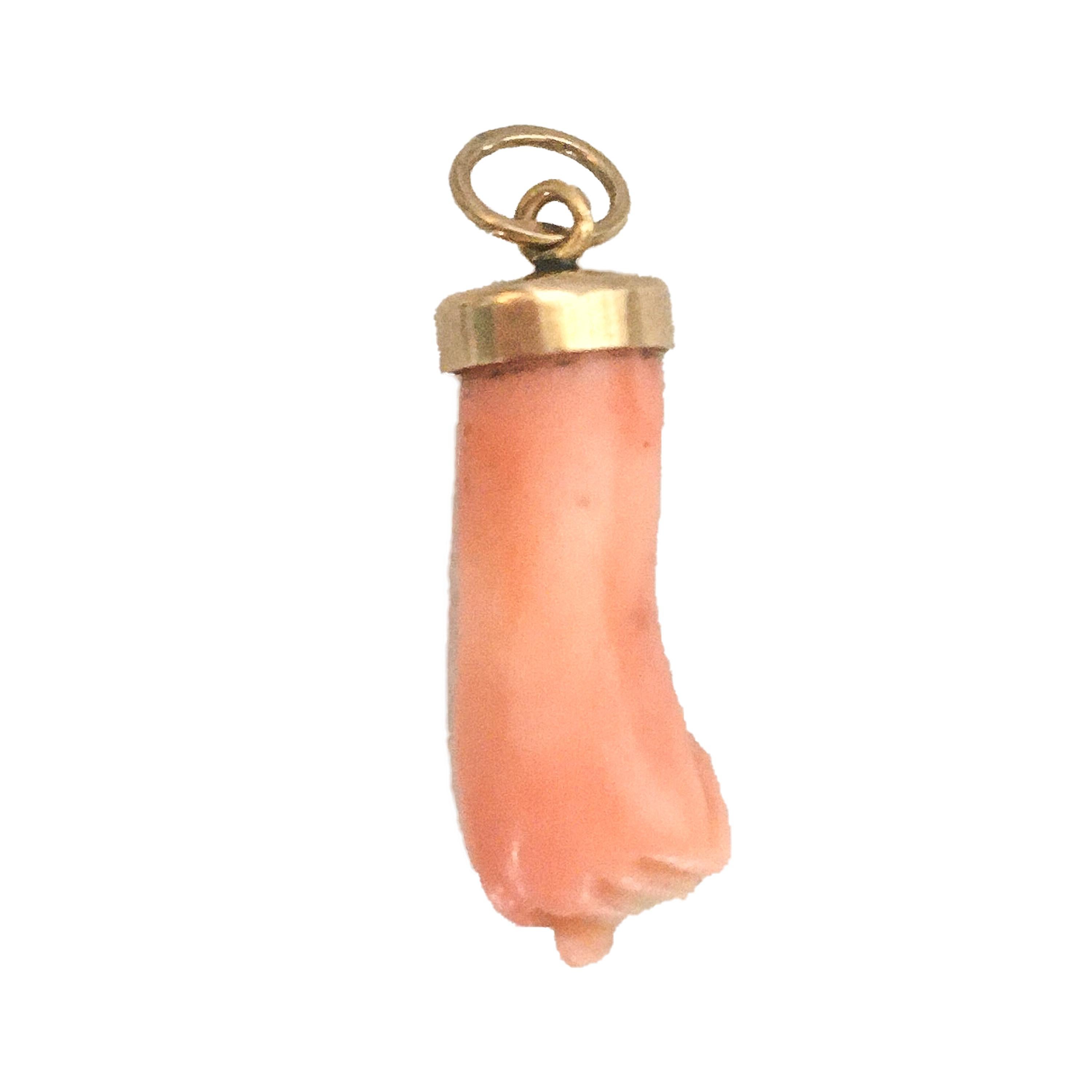Women's or Men's Vintage Figa Coral 14K Gold Charm Pendant