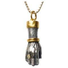 Figa Colgante Amuleto Protección Fertilidad Oro 24K, 925, 0.02ct Diamantes Mal de Ojo