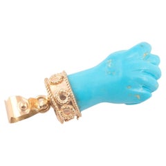 Figa Pendentif porte-bonheur en turquoise et or 14K