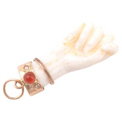 Vintage Figa White Coral and 14K Gold Good Luck Charm Pendant