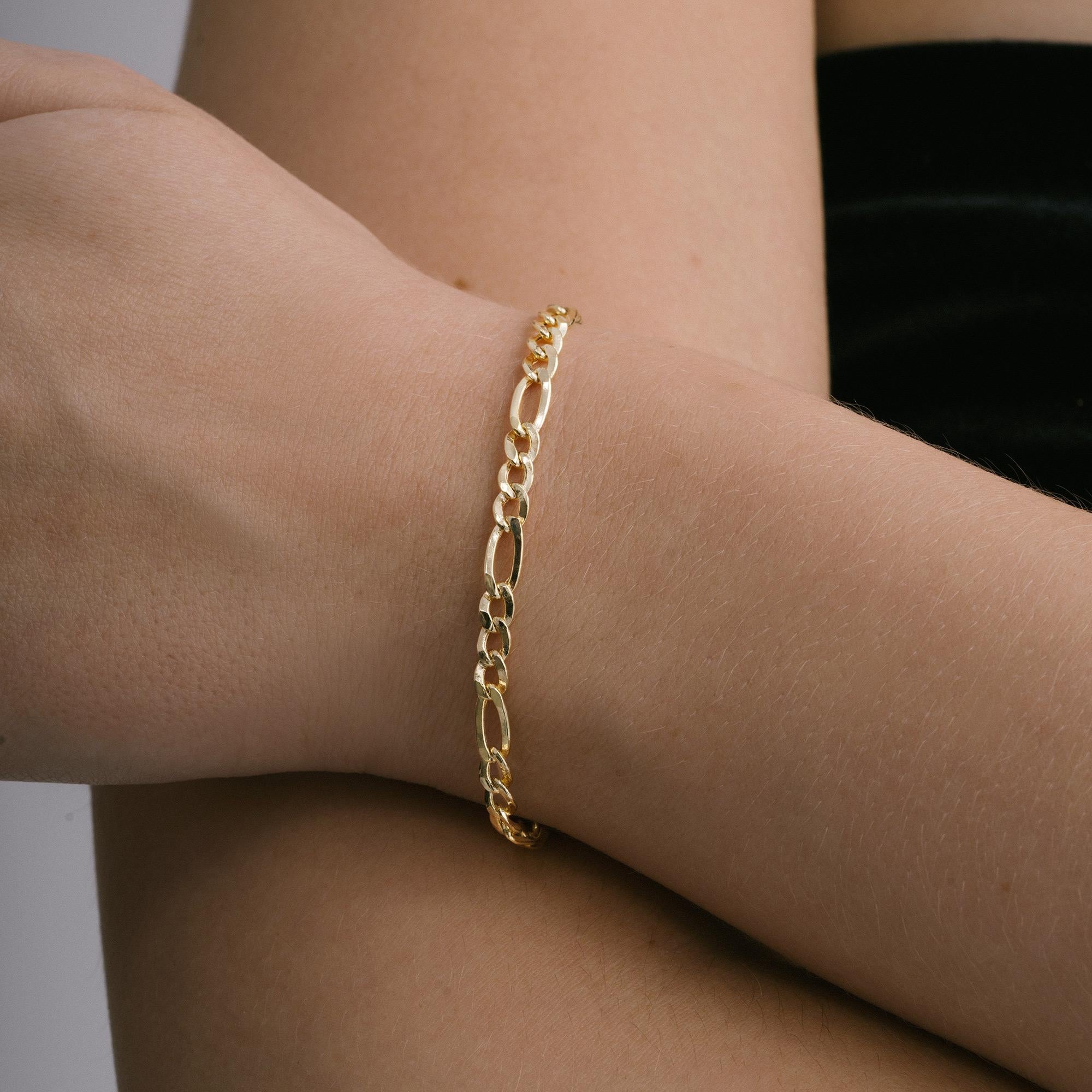 Figaro Bracelet à maillons audacieux en or massif, fait à la main, 14 carats Neuf - En vente à Patchogue, NY