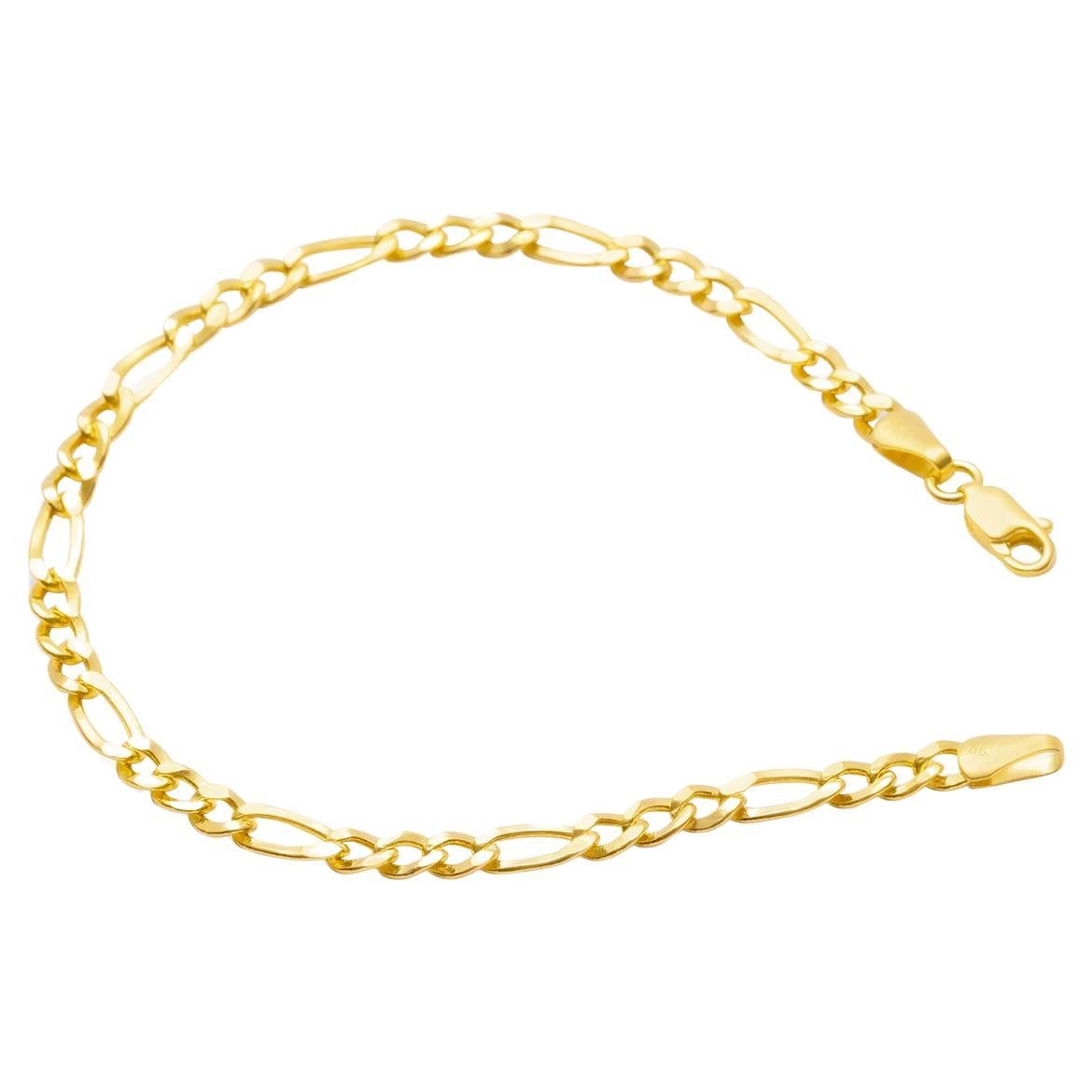 Figaro Bold Link Chain Bracelet Solid Gold Minimalist Handmade 14 Karat