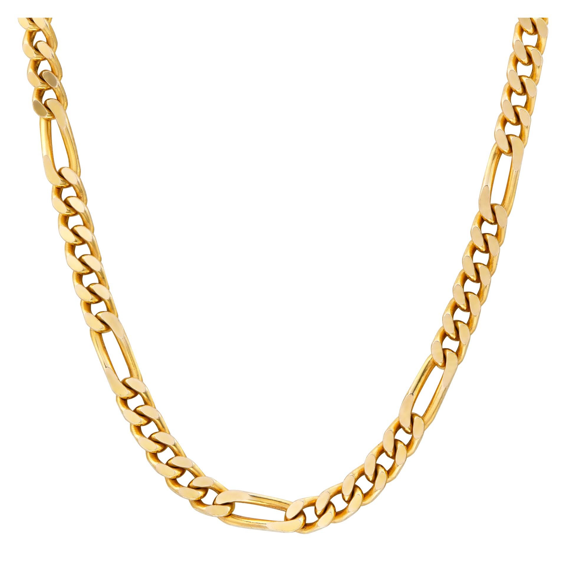 Figaro style link chain in 14k yellow gold. Length 19 inches. Width 3.1mm.
