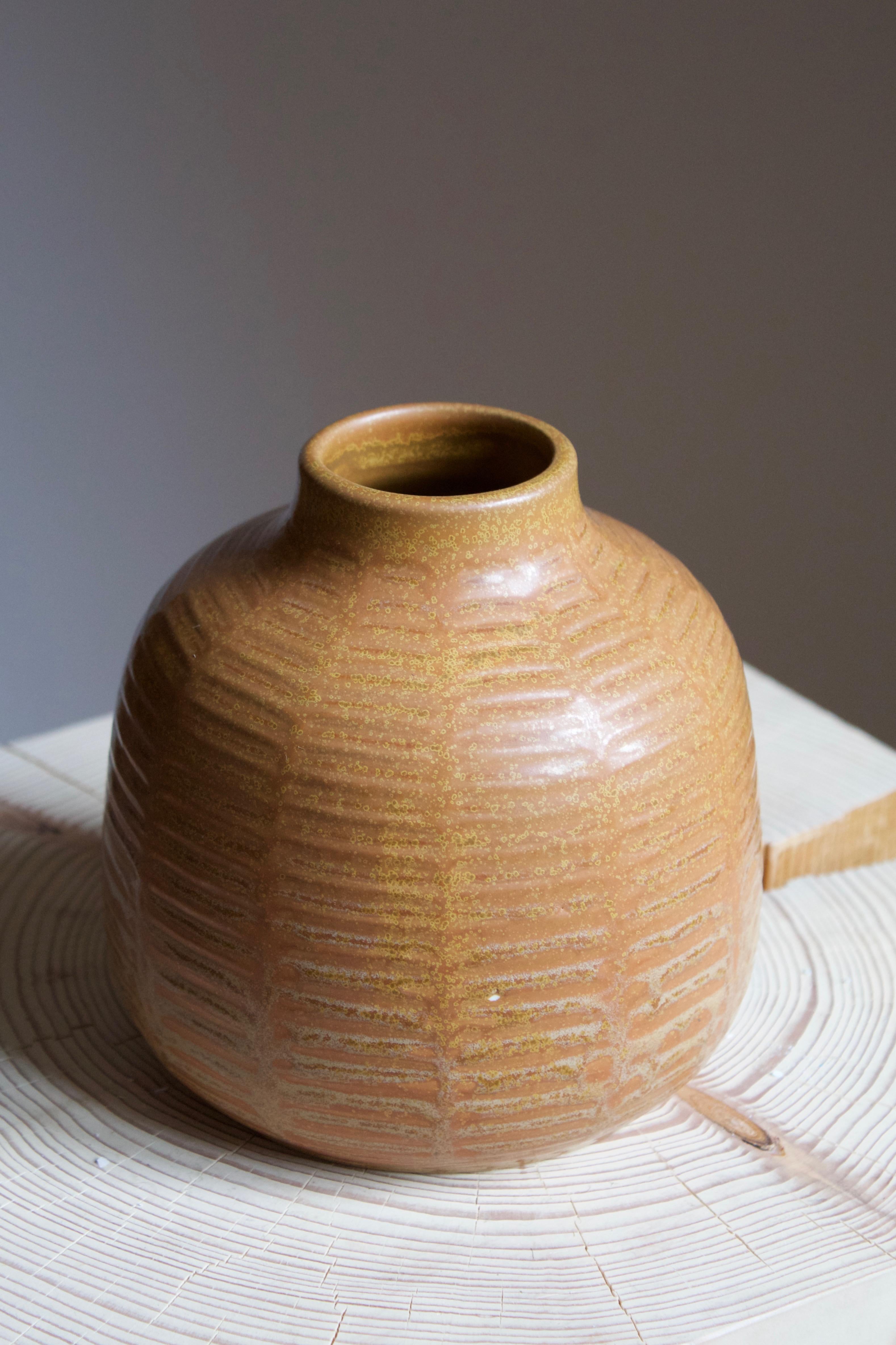 Modern Figgjo Fajanse, Vase, Incised Stoneware, Stavangerflint, Norway, 1974