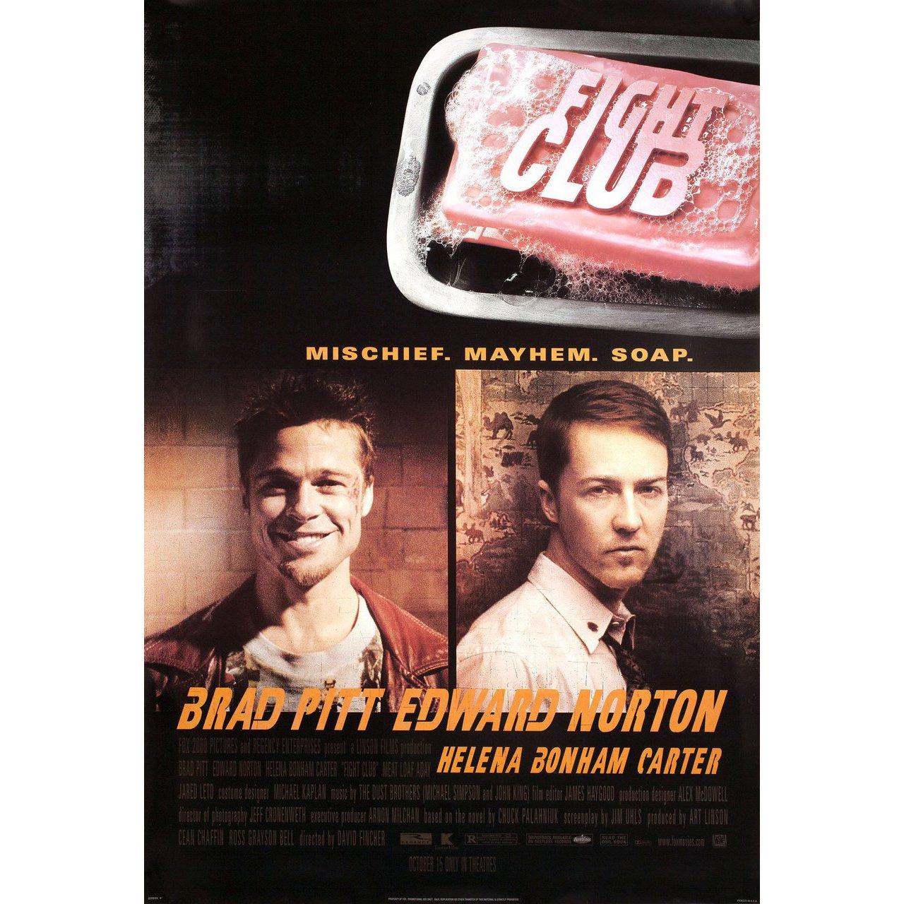 Original 1999 U.S. one sheet poster for the film 'Fight Club' directed by David Fincher with Edward Norton / Brad Pitt / Helena Bonham Carter / Meat Loaf. Very good-fine condition, rolled. Please note: the size is stated in inches and the actual