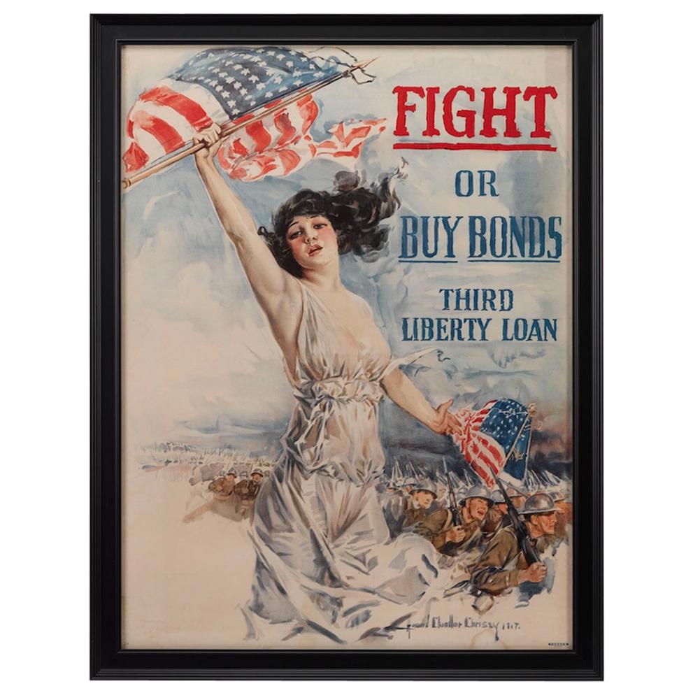 "Fight or Buy Bonds" Vintage WWI Poster by Howard Chandler Christy, 1917