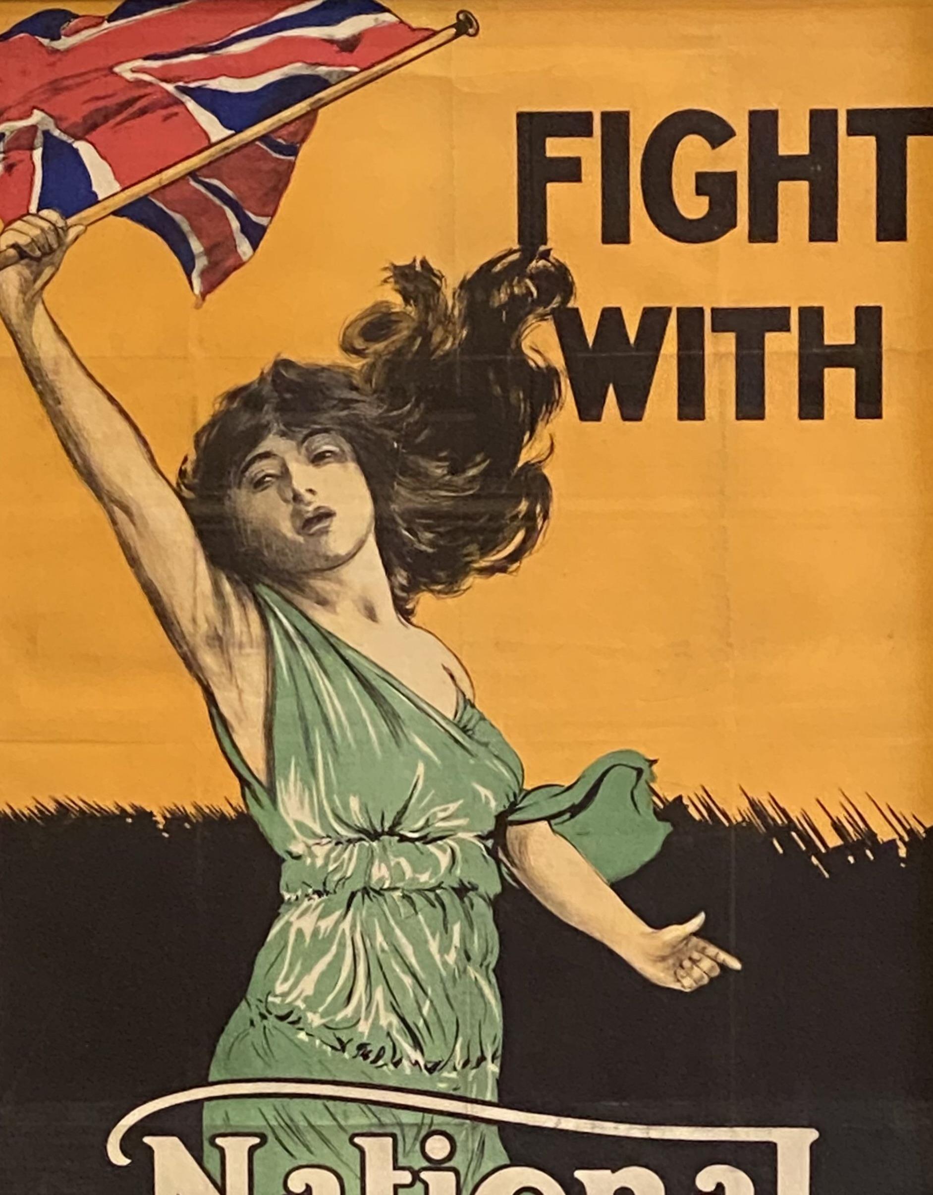 Dies ist ein altes britisches Plakat aus dem Ersten Weltkrieg, das die Betrachter auffordert, mit 