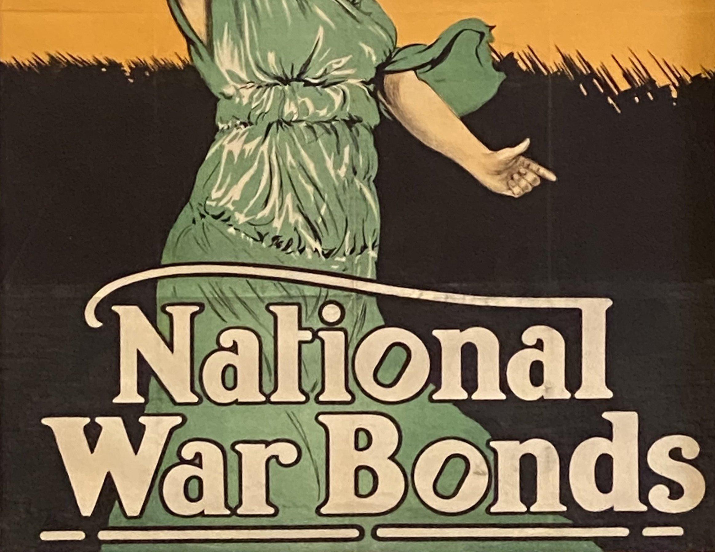 Affiche vintage de la Première Guerre mondiale britannique sur les obligations de guerre, combattant avec les États-Unis, vers 1917-18 Bon état - En vente à Colorado Springs, CO