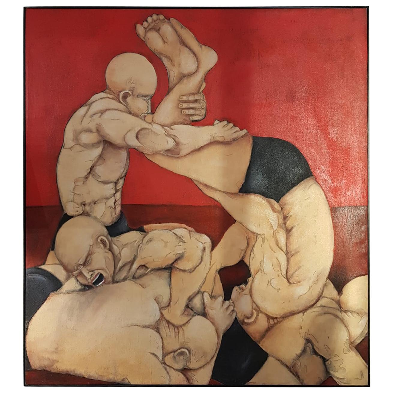 Fighters on Red Base Oil on Canvas Painting by Cocever