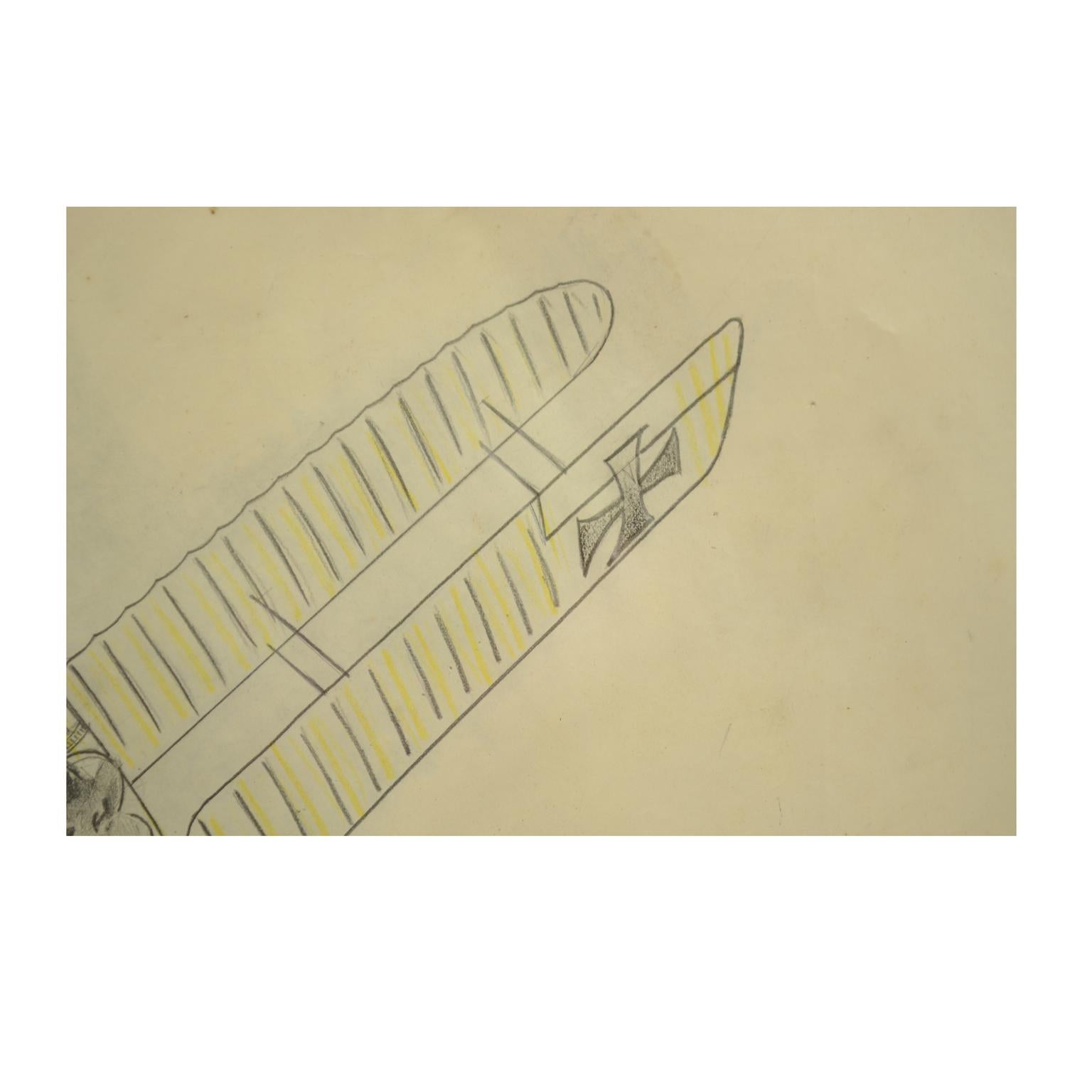 1920er Jahre Vintage Quinquina Zeichnung Darstellung WWI Kämpfen Doppeldecker Flugzeuge im Angebot 2