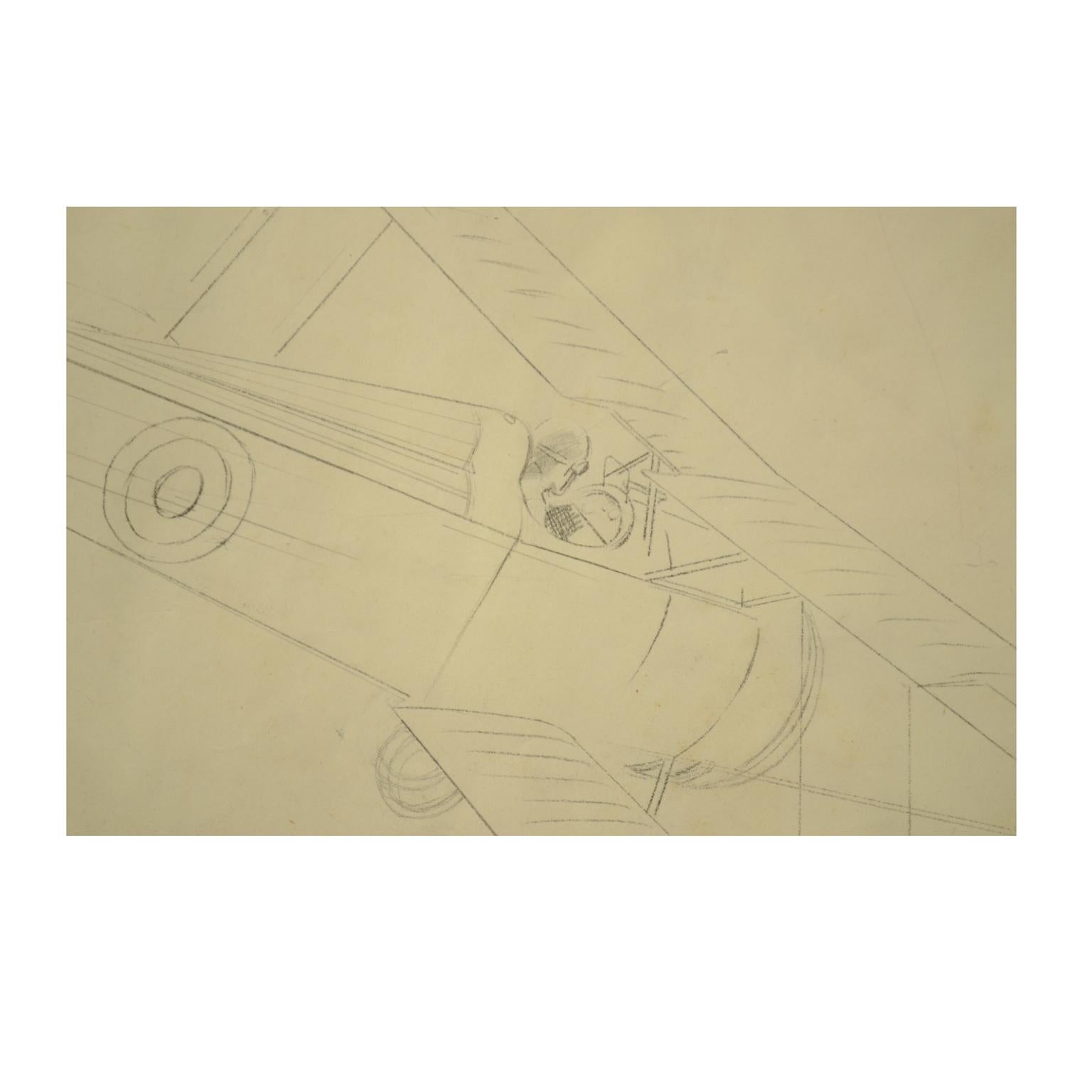 Italian 1920s Vintage Quinquina Drawing Depicting WWI Fighting Biplanes Aircraft For Sale