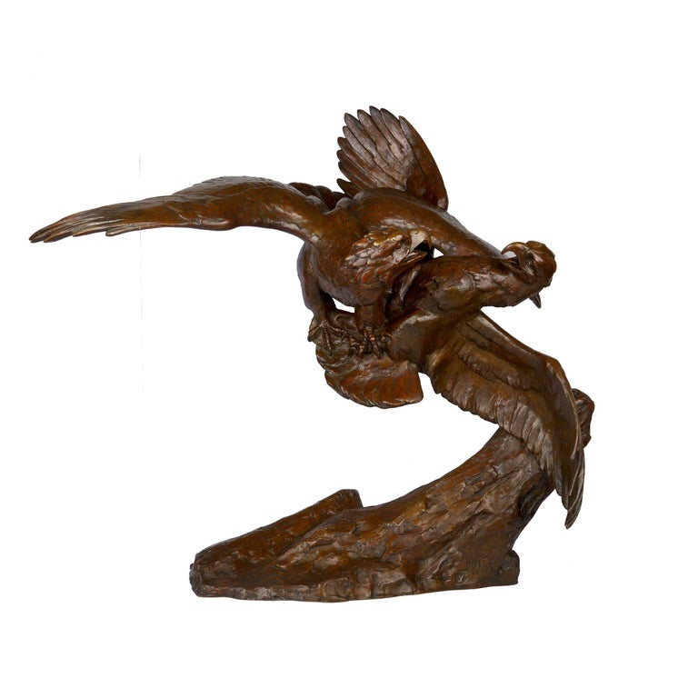 20th Century “Fighting Eagles” Modernist Art Deco Bronze Sculpture by Maximilien Fiot & Susse For Sale