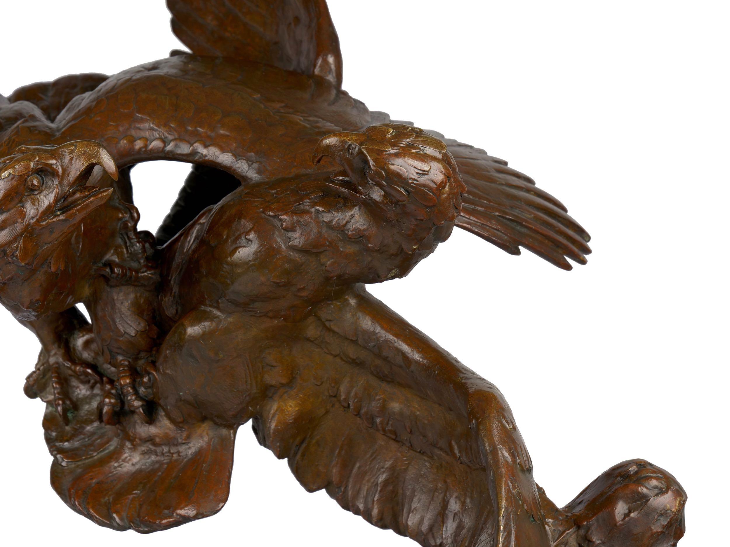 ' Fighting Eagles ', sculpture Art déco moderniste en bronze de Maximilien Fiot & Susse Bon état - En vente à Shippensburg, PA