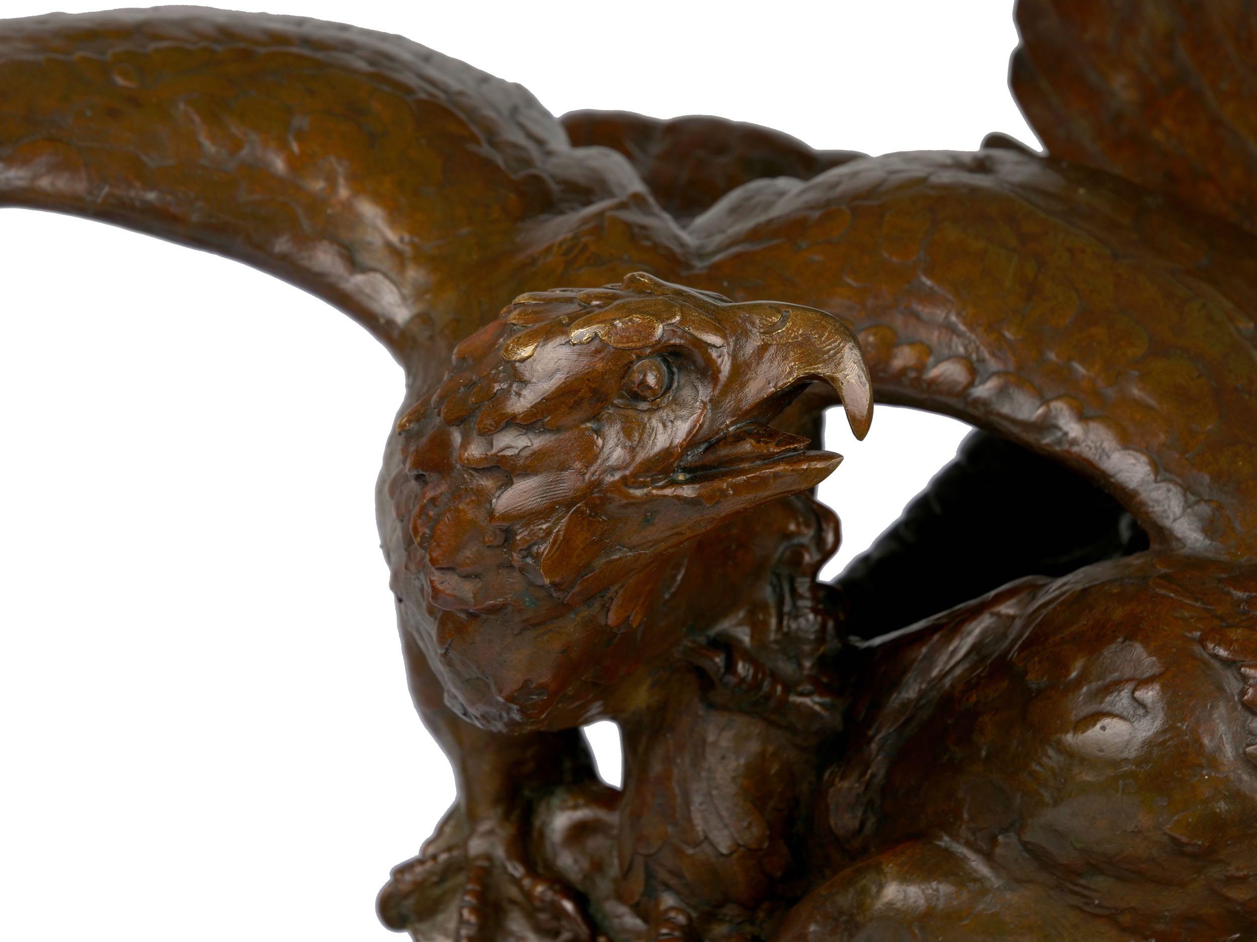 Modernistische Art-Déco-Bronzeskulptur „Fighting Eagles“ von Maximilien Fiot & Susse im Angebot 2