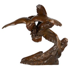 Vintage “Fighting Eagles” Modernist Art Deco Bronze Sculpture by Maximilien Fiot & Susse