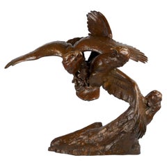 Antique “Fighting Eagles” Modernist Art Deco Bronze Sculpture by Maximilien Fiot & Susse