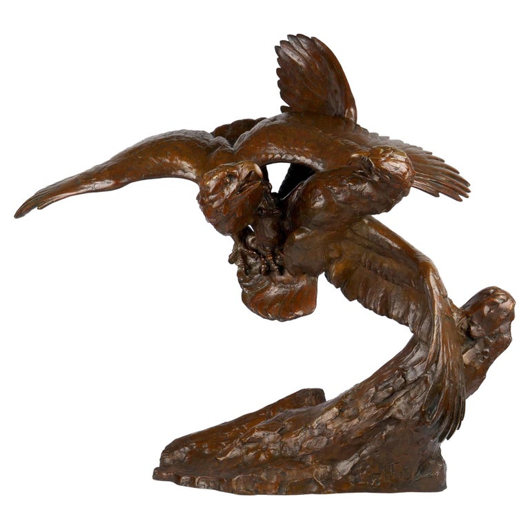 “Fighting Eagles” Modernist Art Deco Bronze Sculpture by Maximilien Fiot & Susse For Sale